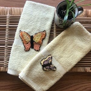 Set of Vintage Butterfly Crewel Hand Towels